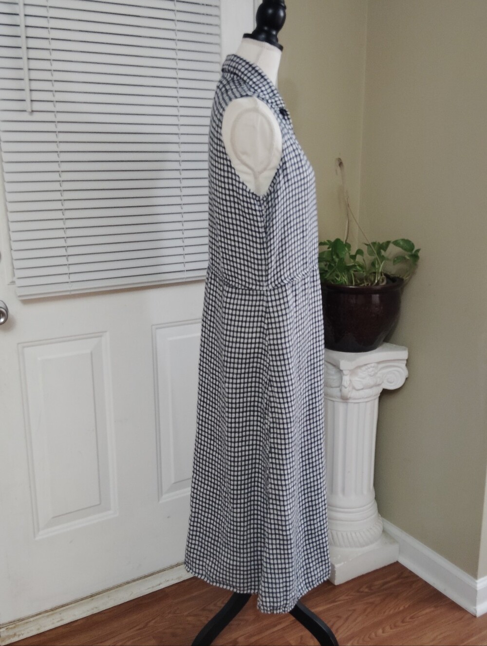 Flax Women's Dress Gingham Midi Sleeveless Collared 100% Linen Button Front Sz S - Picture 4 of 10